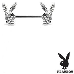 Silver Crystal Paved Playboy Bunny Nipple Ring Set